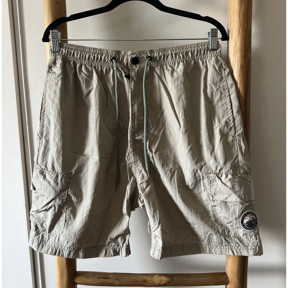 Trunks Men's Beige Utility Shorts Solid Flat Front Pockets Drawstring Waist